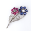 Antique Platinum Gold 5ct Sapphire Ruby Diamond Floral Pin Brooch 1.9", view 3