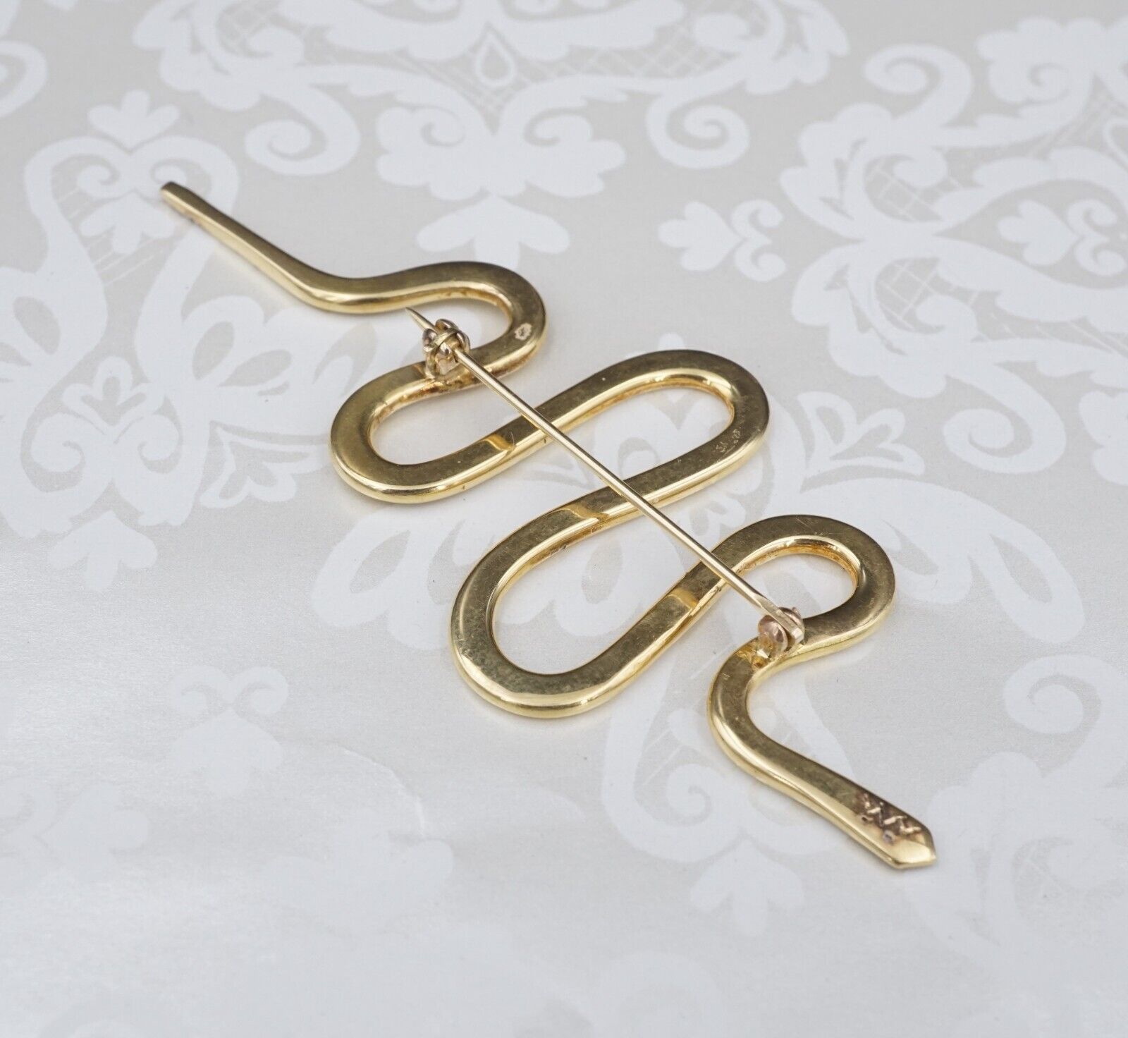 Native American Snake Brooch Pin 18k Yellow Gold Serpent 4", view 5