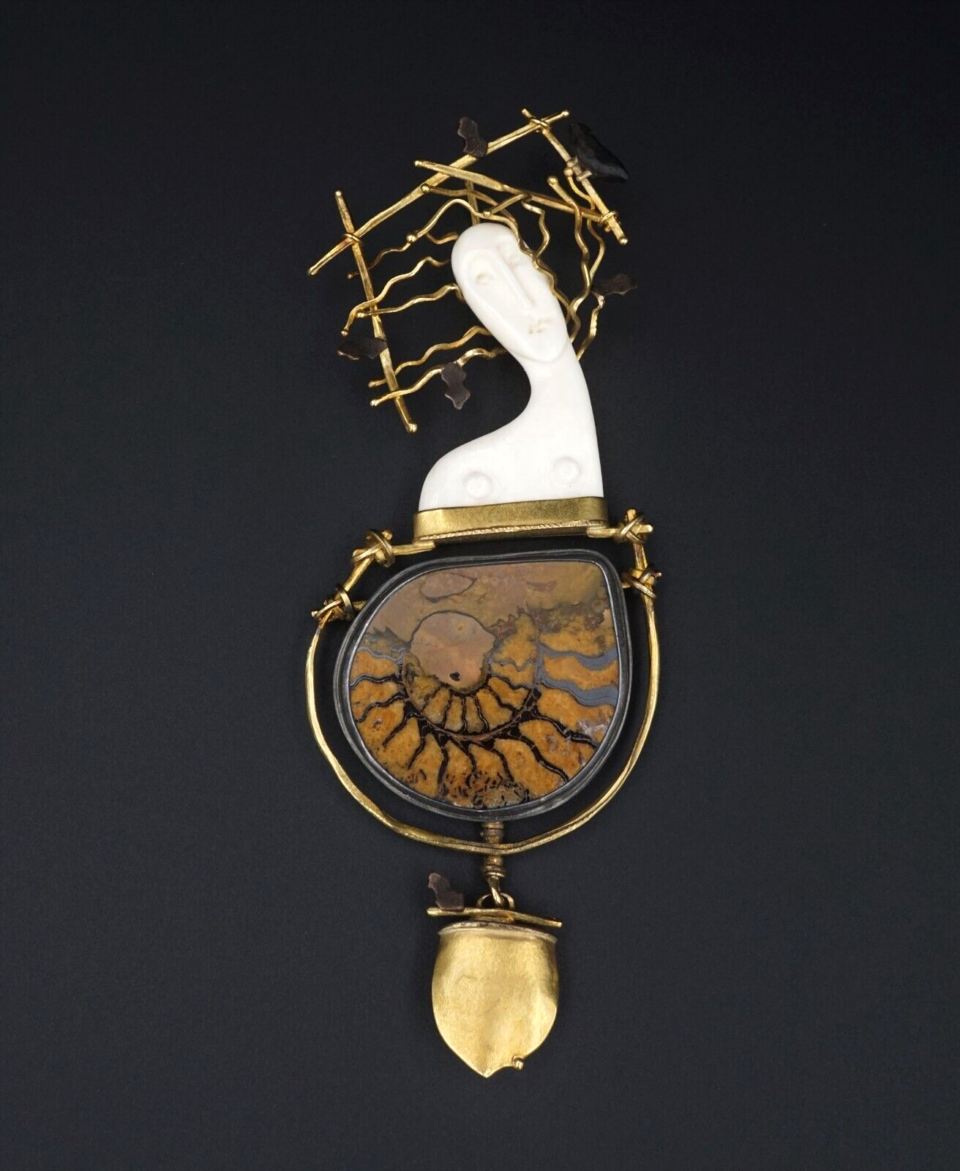 Carolyn Morris Bach Sterling 18k Gold Goddess Brooch Pendent 4.75", view 2