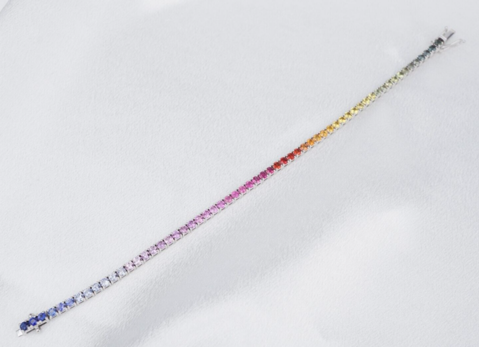 NEW 14k White Gold 7.5 ctw Natural Sapphire Rainbow Tennis Bracelet 7.5", view 2