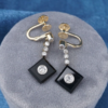 Antique 18k Diamond Onyx Dangle Earrings White & Yellow Gold Victorian 1.1", view 3