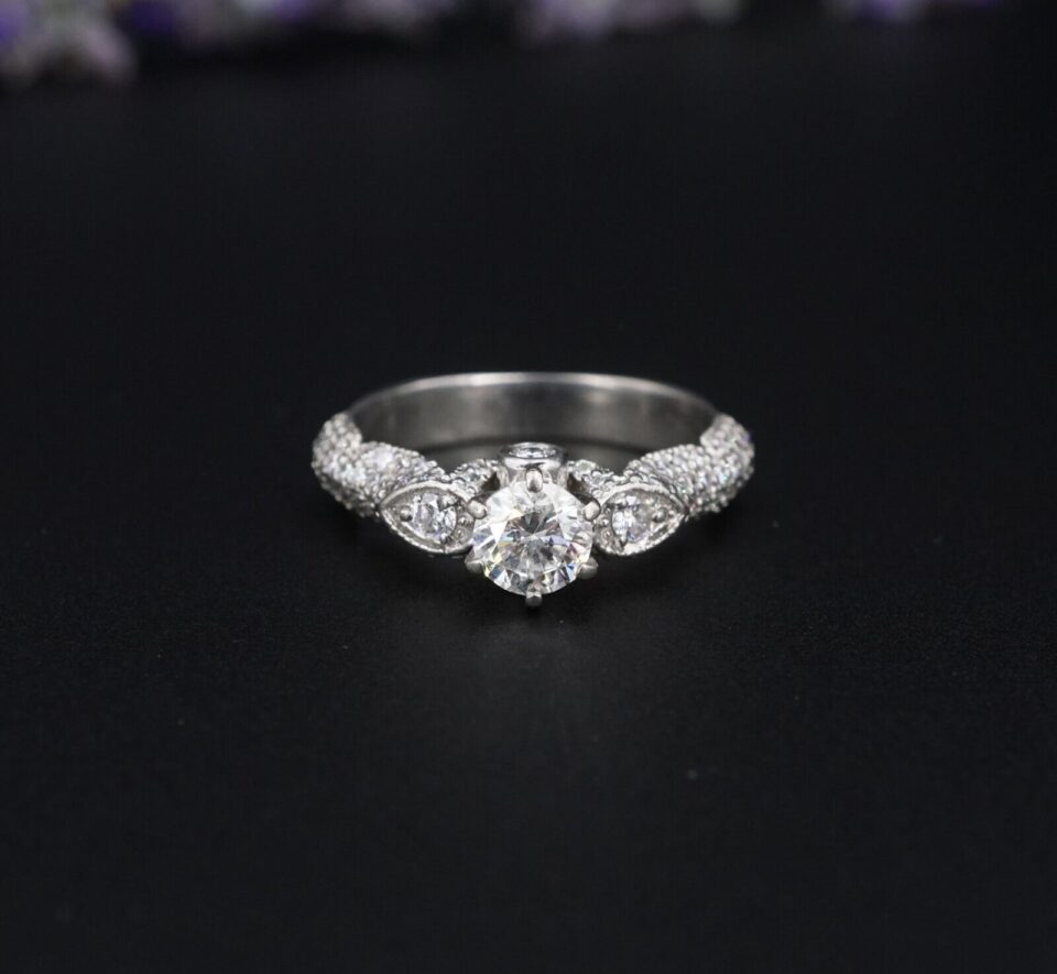 1.5ct Diamond Pave Engagement Ring Euro Shank Palladium Size 7.25 Unique, view 4