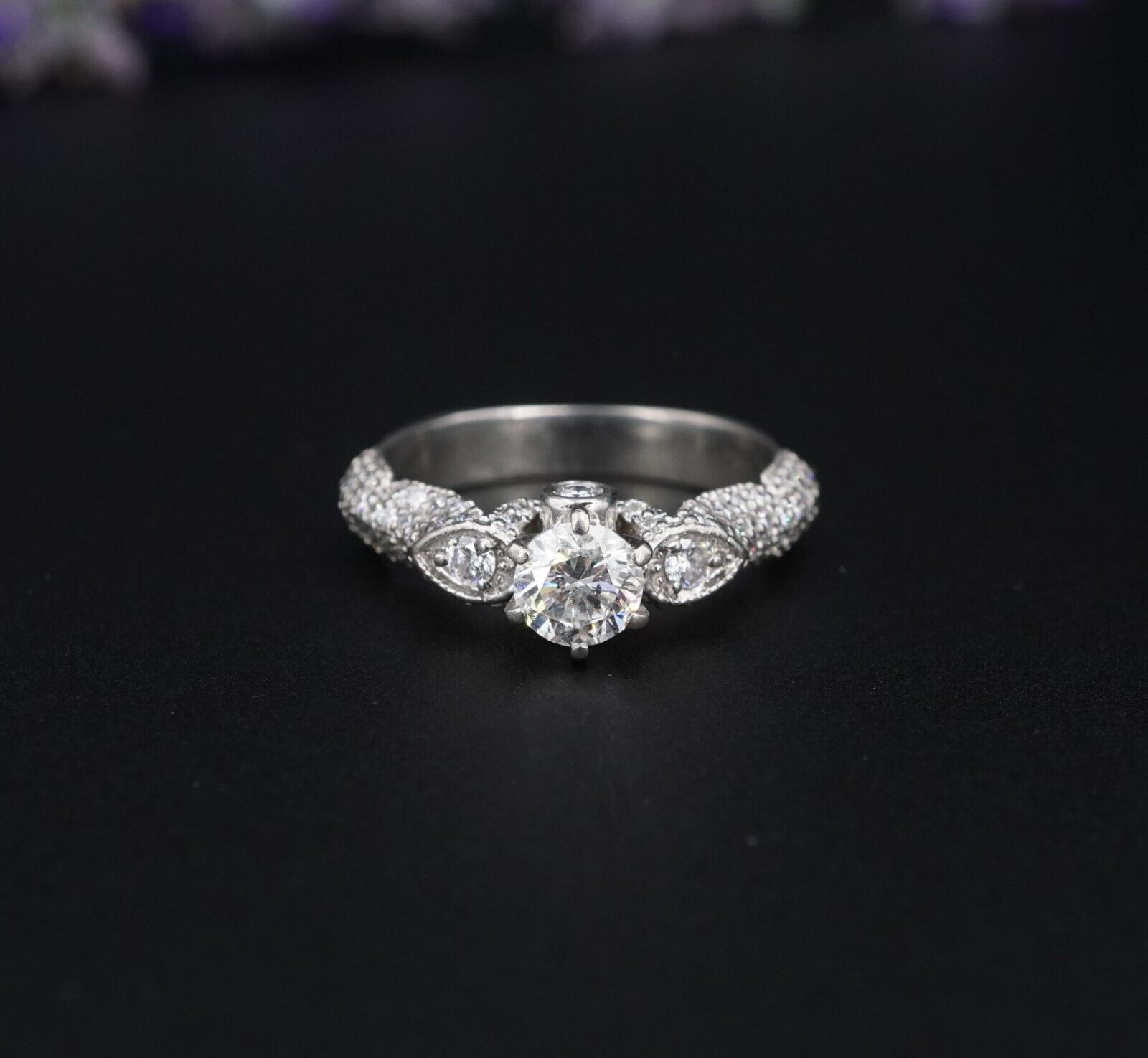 1.5ct Diamond Pave Engagement Ring Euro Shank Palladium Size 7.25 Unique, view 4