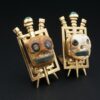 Artist Graziella Laffi 18k Gold Abstract Modernist Skull Earrings Peru, view 2