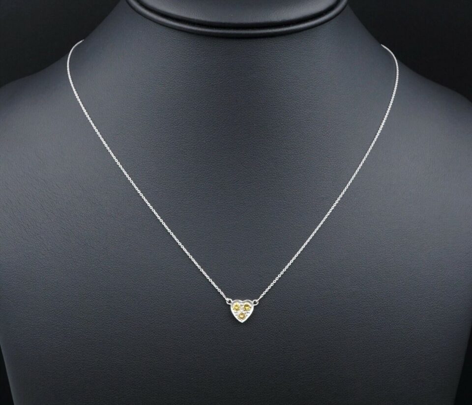 Platinum Natural Fancy Yellow Diamond Heart Pendent Necklace 18", view 2