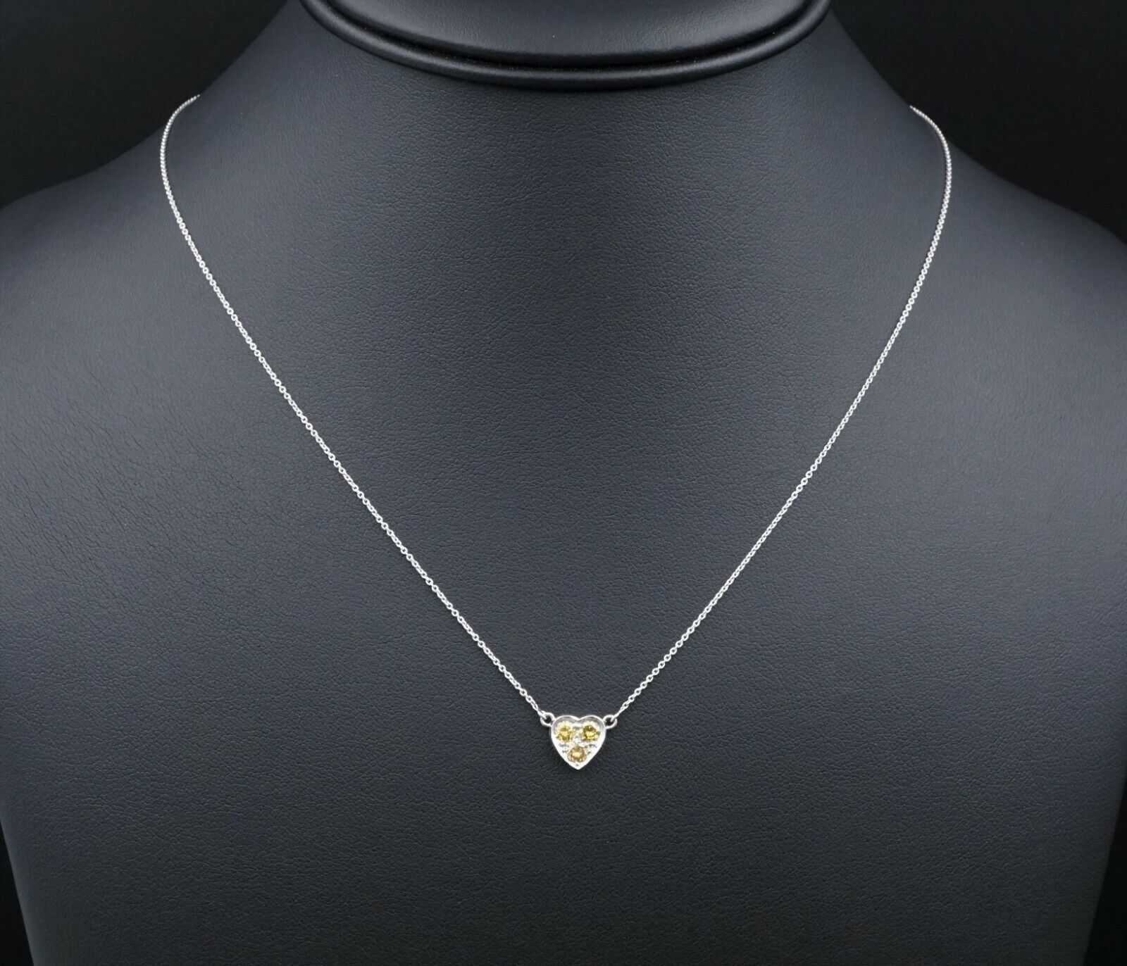 Platinum Natural Fancy Yellow Diamond Heart Pendent Necklace 18", view 2