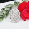 Vintage 18k White Gold Diamond Pave Cocktail Shield Ring Size 6.5, view 1