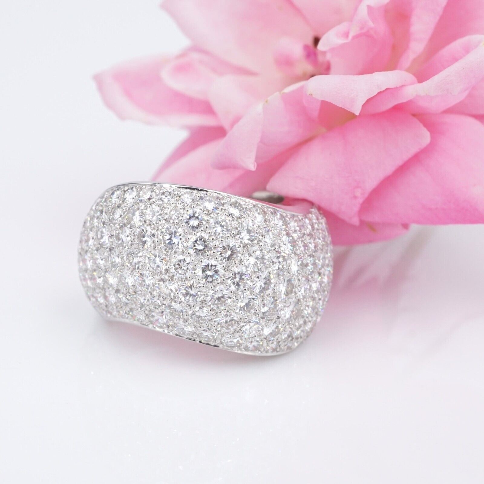 Cartier 18k Pave Diamond Wave Ring 5 carat Bombe Dome Size 5.75 Euro 51, view 1