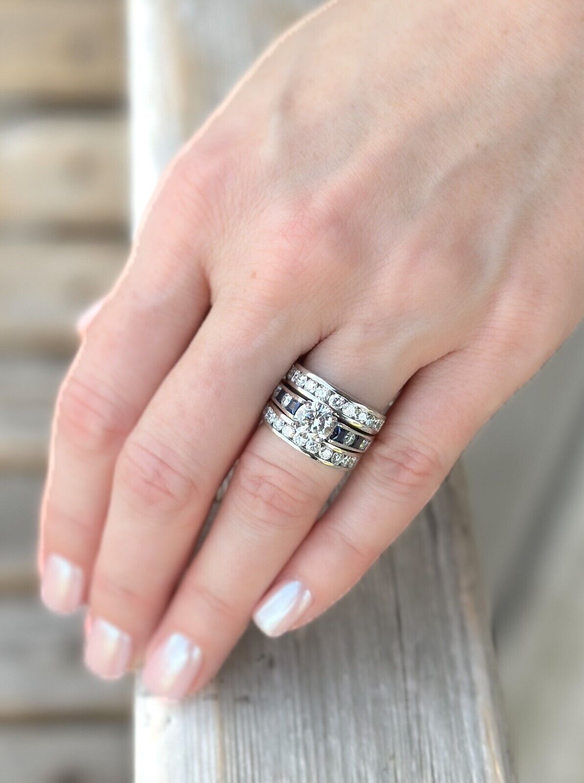 14k White Gold 3.8 ctw Diamond Engagement Ring Bridal Set Sz 6 Euro Shank, view 8
