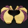 Ruby Statement Earrings Anuj Shah 18k Yellow Gold Pave Petal 1.75" 4ct, view 1