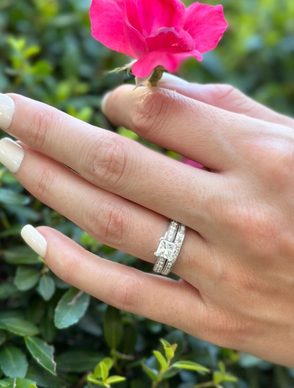14k Gold 1.2 ctw Diamond Princess Bridal Set Engagement Ring Size 5.25, view 3