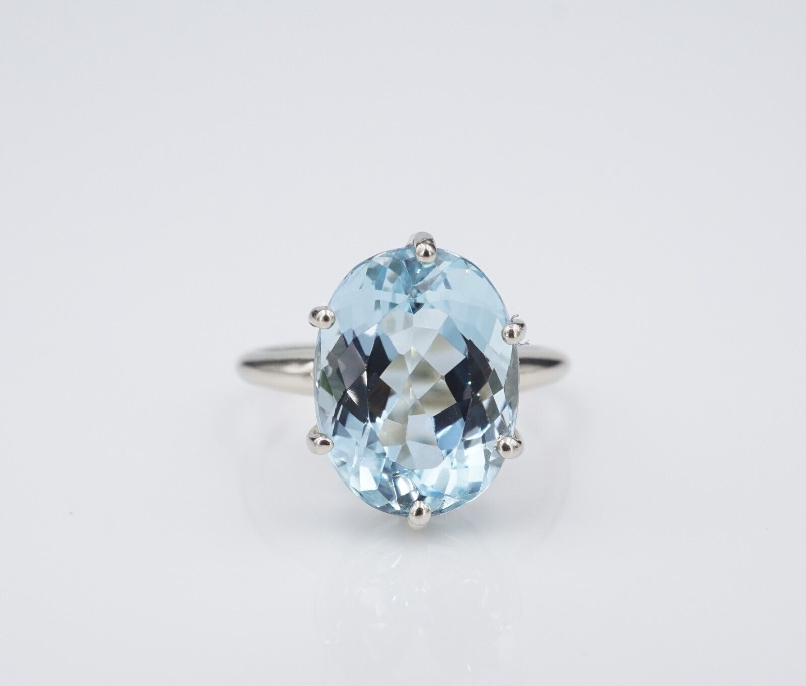 14K White Gold Natural Aquamarine 6.5ct Cocktail Candy Ring Size 7.25, view 4