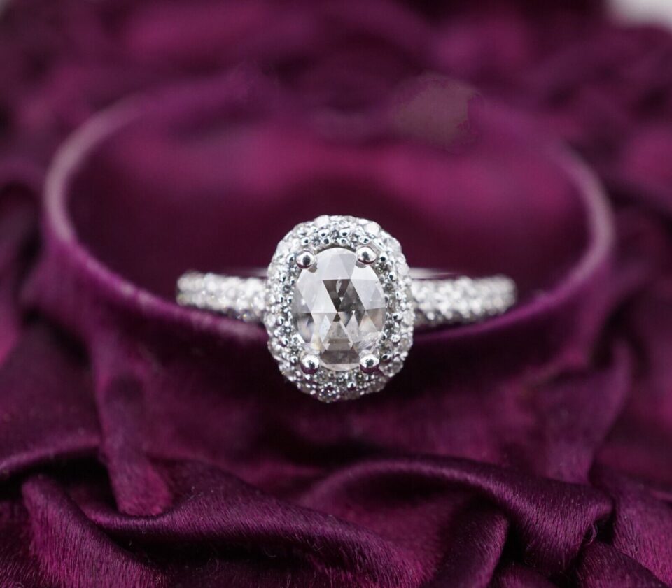 Oval Diamond Halo Engagement Ring 18k White Gold 1.4 ctw Size 6 RG4115