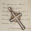 1870's Henry Tessier 18k Natural Pearl Diamond Enamel Cross Pendant w Box, view 4