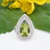 NWOT 14k White Gold Pear 6 carat Peridot Diamond Halo Cocktail Ring Size 7, view 1