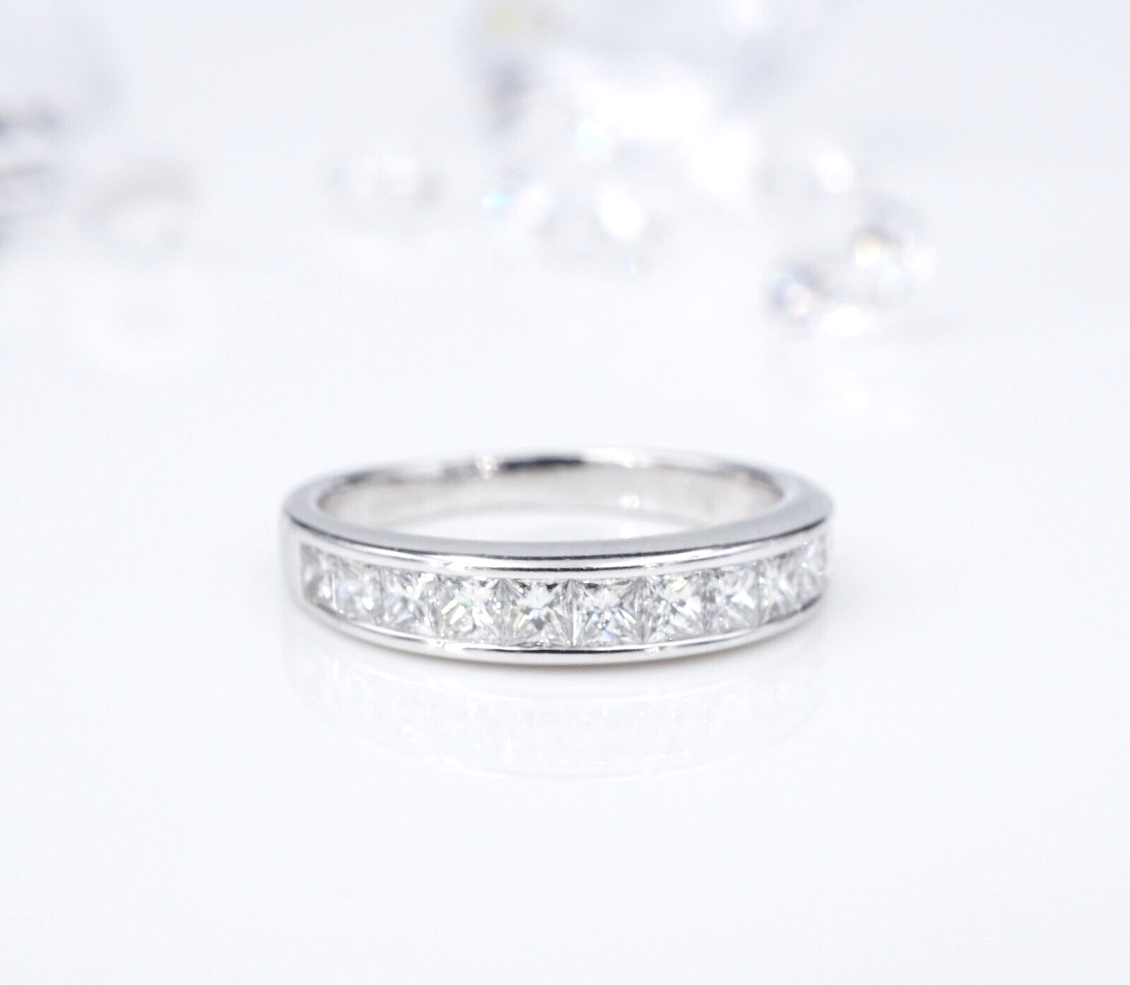 Platinum 1ct Diamond Half Eternity Band Stackable Ring Size 7.25 Princess, view 1