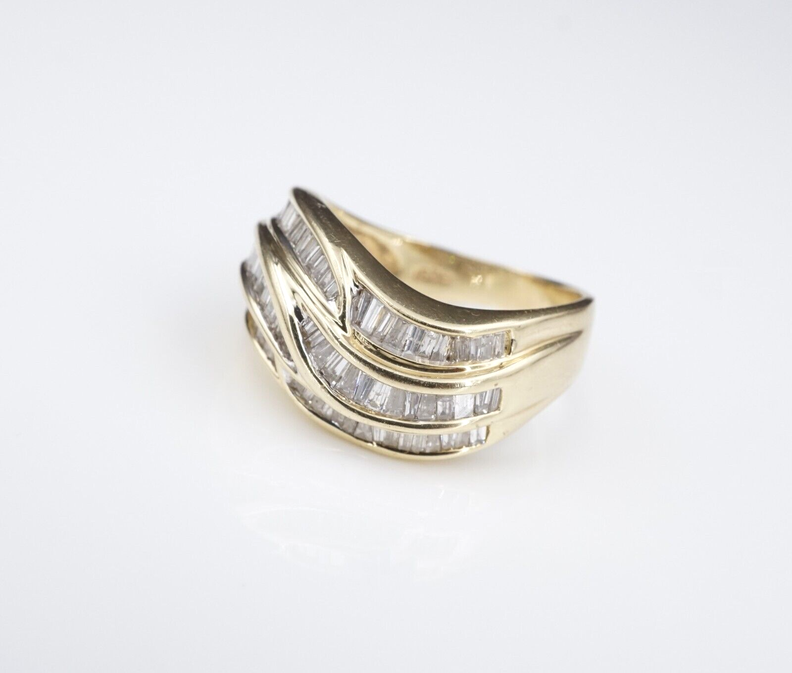 Vintage 14k Gold 3ctw Baguette Diamond Crossover Ring Size 8 IGRB, view 5