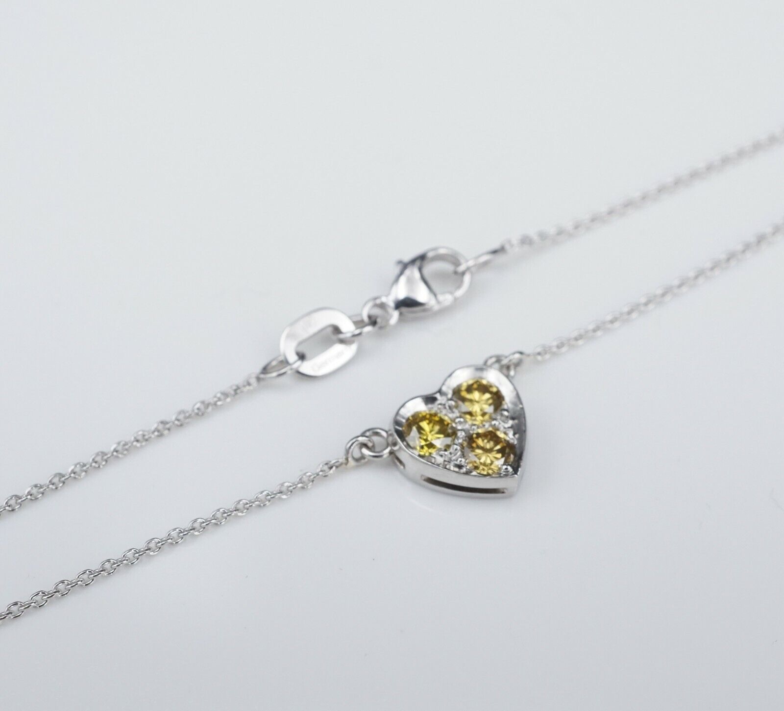 Platinum Natural Fancy Yellow Diamond Heart Pendent Necklace 18", view 8