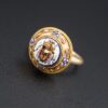 Antique Egyptian Revival Micro Mosaic Ring Scarab 14k 18k Gold Size 6.5, view 4