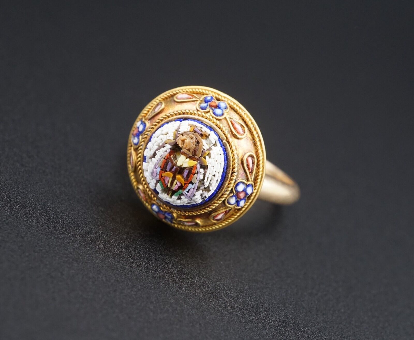 Antique Egyptian Revival Micro Mosaic Ring Scarab 14k 18k Gold Size 6.5, view 4