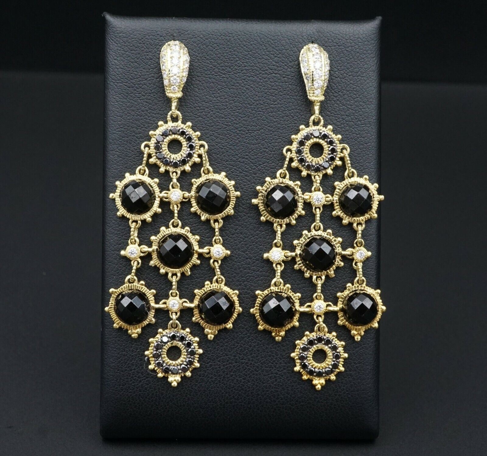 1.5ct Judith Ripka 18k Yellow Gold White Black Diamond Dangle Earrings, view 3