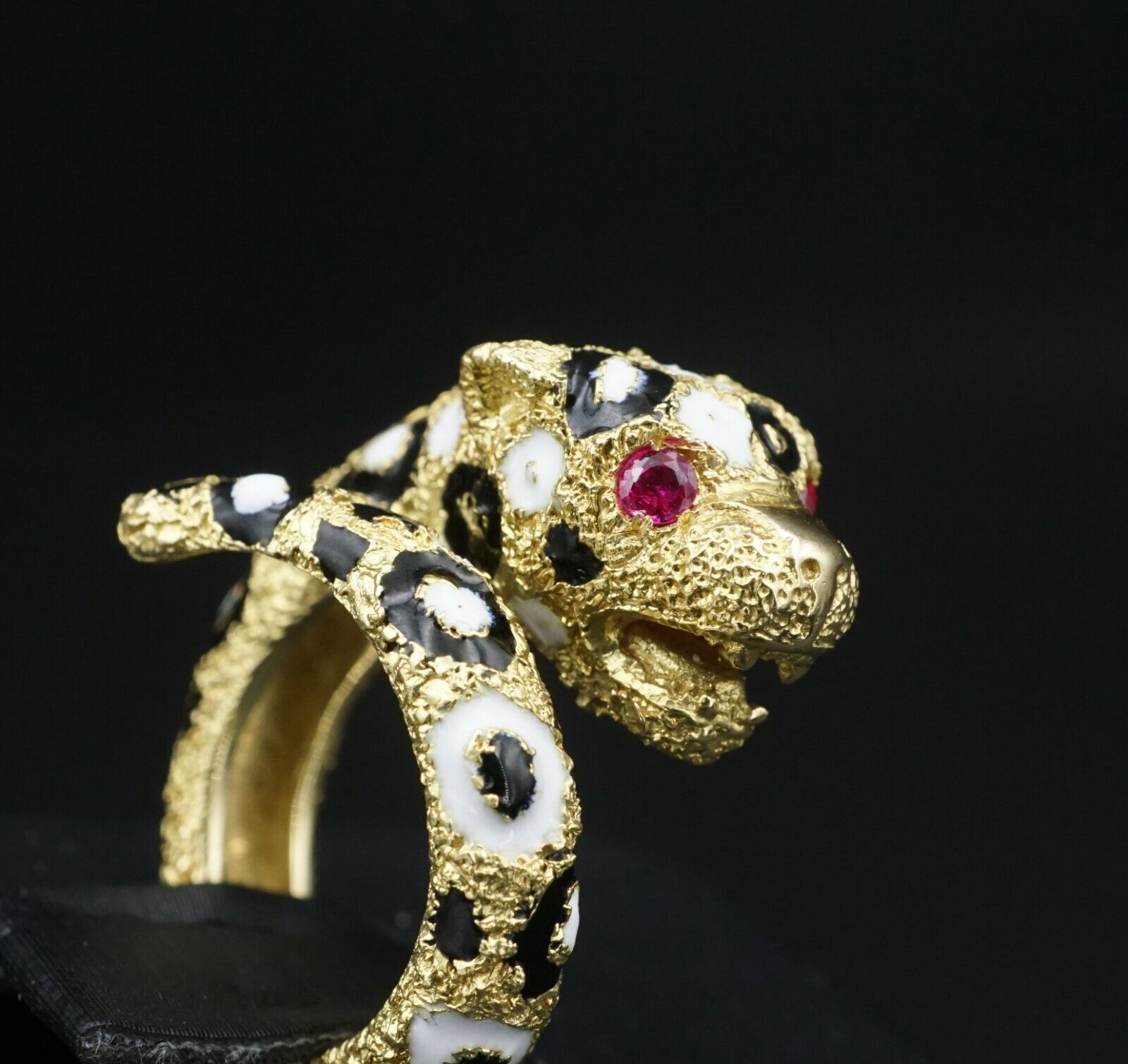 Gioconda Enamel Leopard Ring Cat Bypass 18k Yellow Gold Size 5, view 1