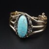 Navajo Emil Benally Vintage 14k Yellow Gold Turquoise Cuff Bracelet 6.25", view 3