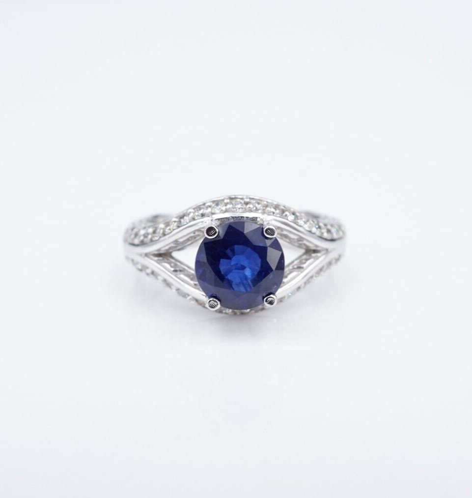 14k Natural Sapphire Diamond Solitaire Ring White Gold Size 6.5 Vintage RG4204