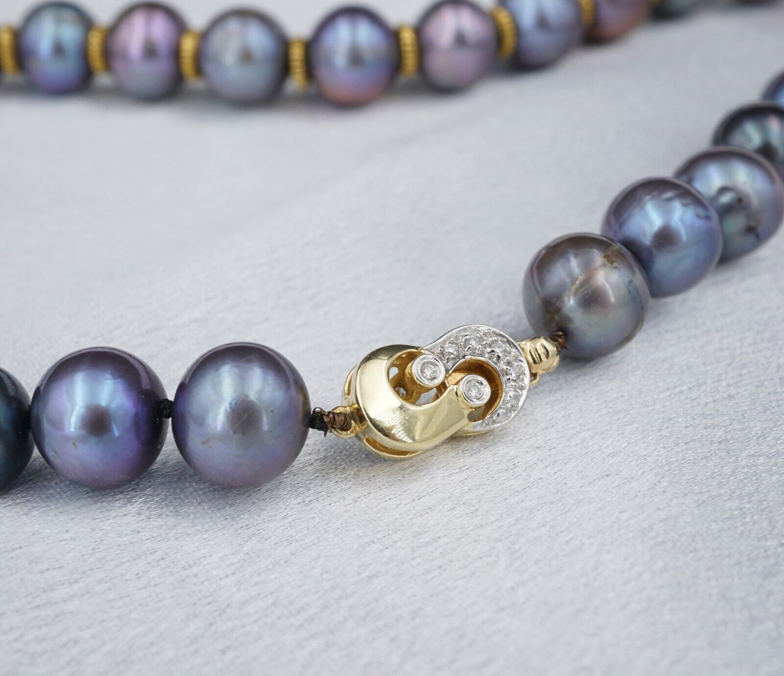 14k Tahitian Pearl Necklace Strand Yellow Gold 9-11mm 16" Choker, view 7