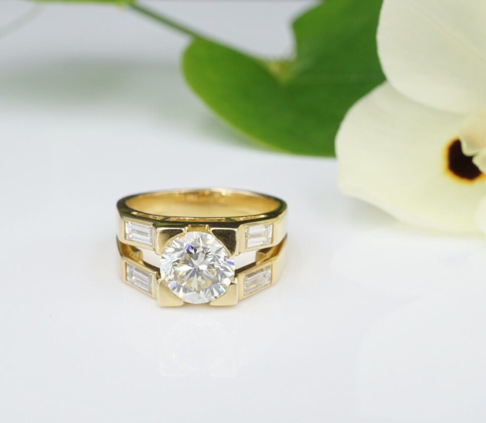 Diamond Engagement Ring 18k Yellow Gold 2.6ct RBC Size 6.5, view 3