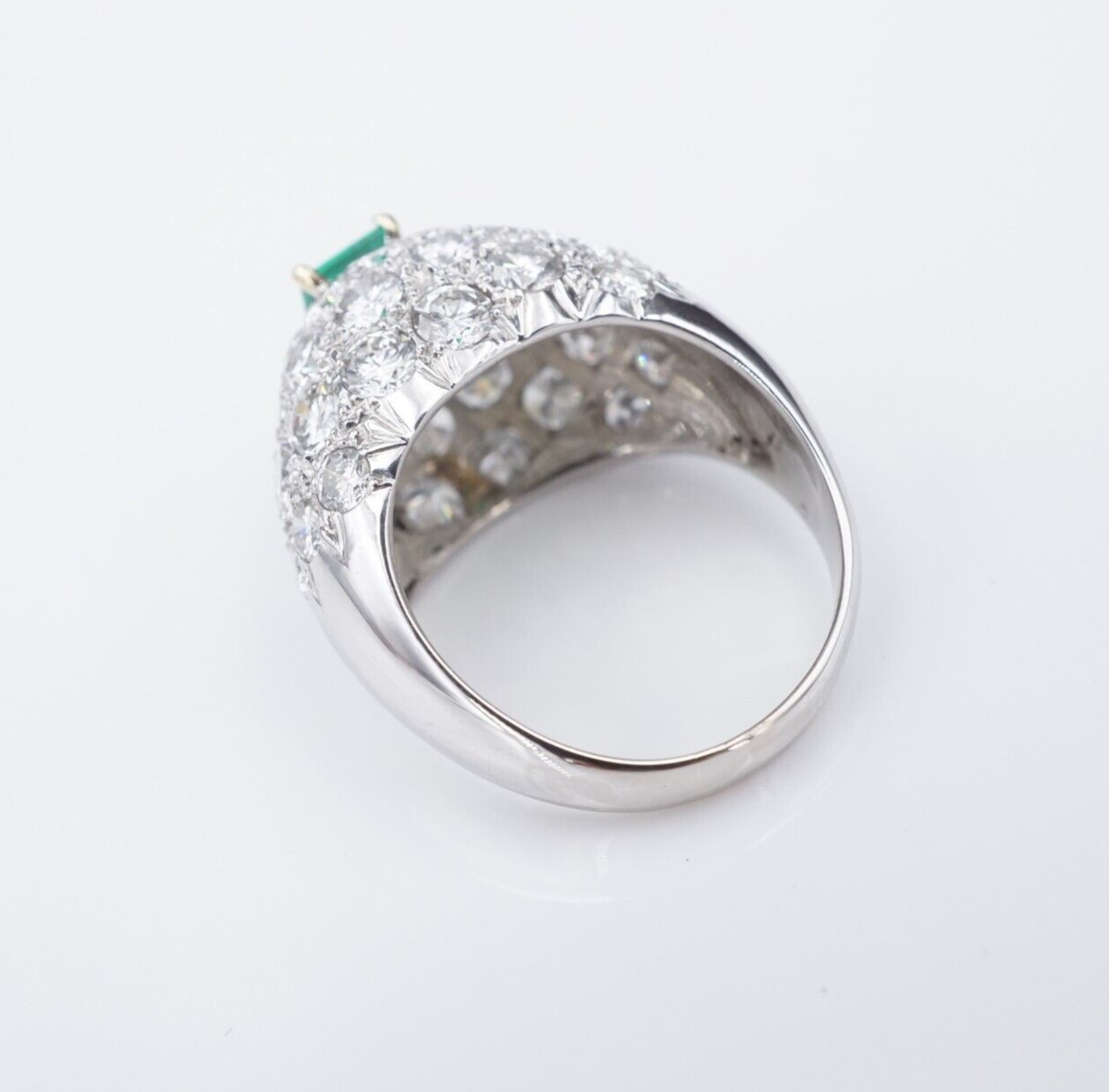18k Pave Diamond Emerald Dome Ring White Gold 4ctw Sz 7 French Statement, view 9