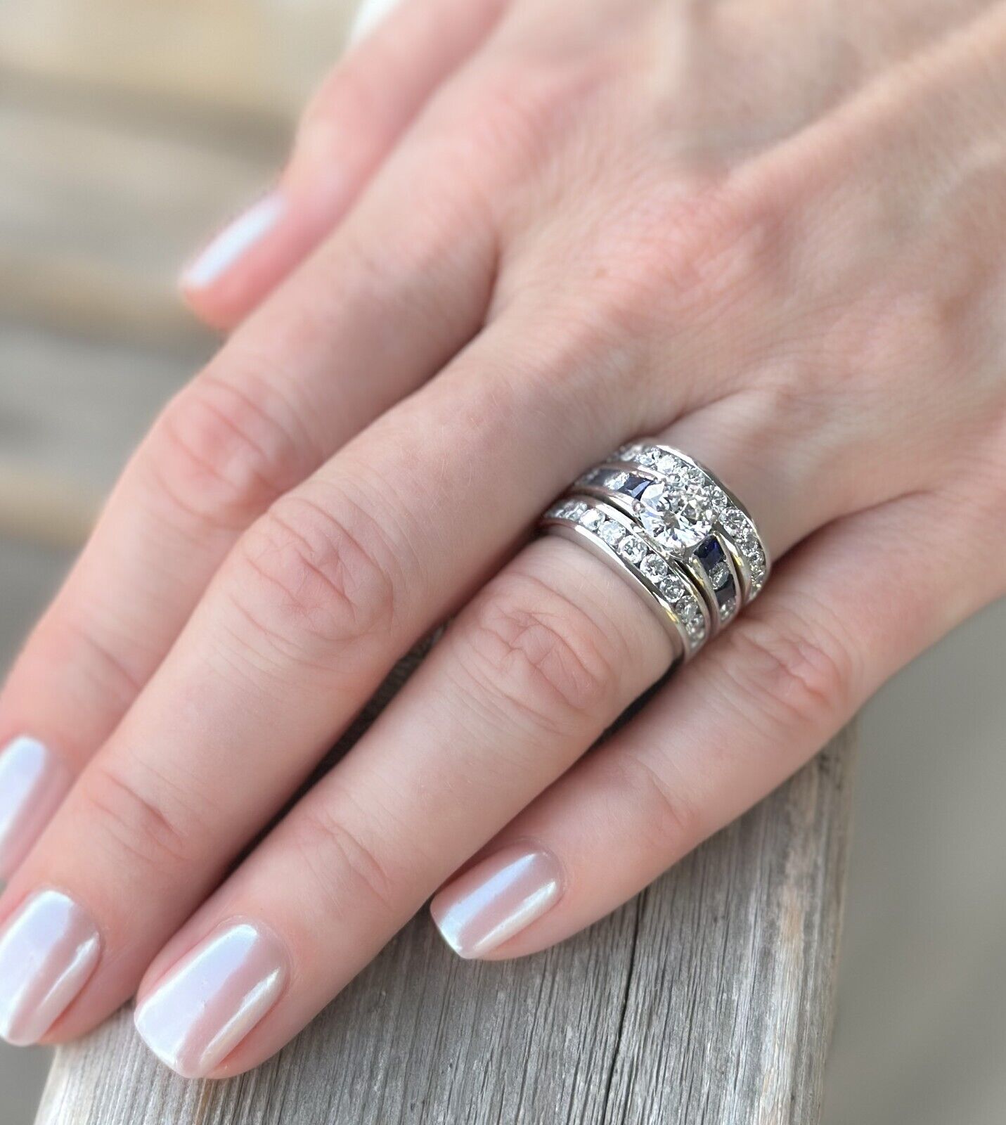 14k White Gold 3.8 ctw Diamond Engagement Ring Bridal Set Sz 6 Euro Shank, view 7
