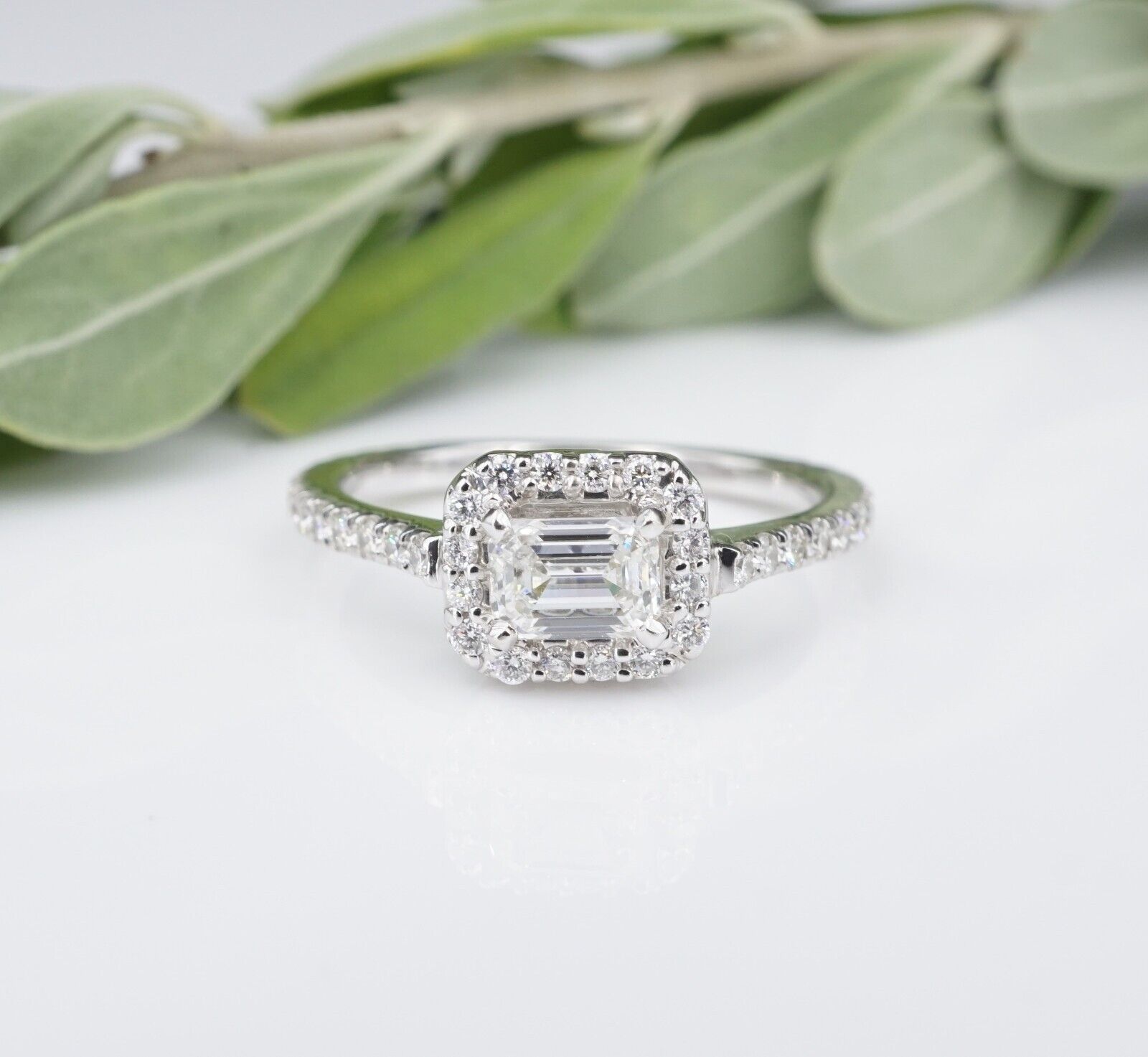 East West 14k White Gold 1cttw Emerald Diamond Engagement Ring Size 7, view 1