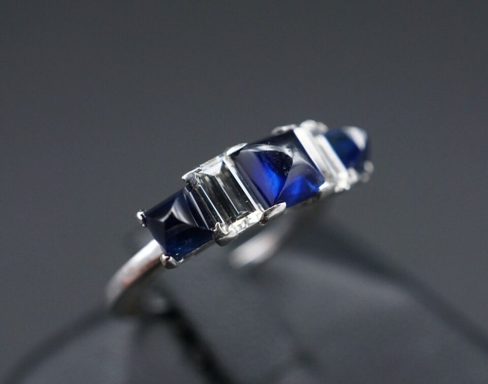Modernist Sapphire Diamond Ring Platinum 2.5ct Natural Blue Size 5, view 3