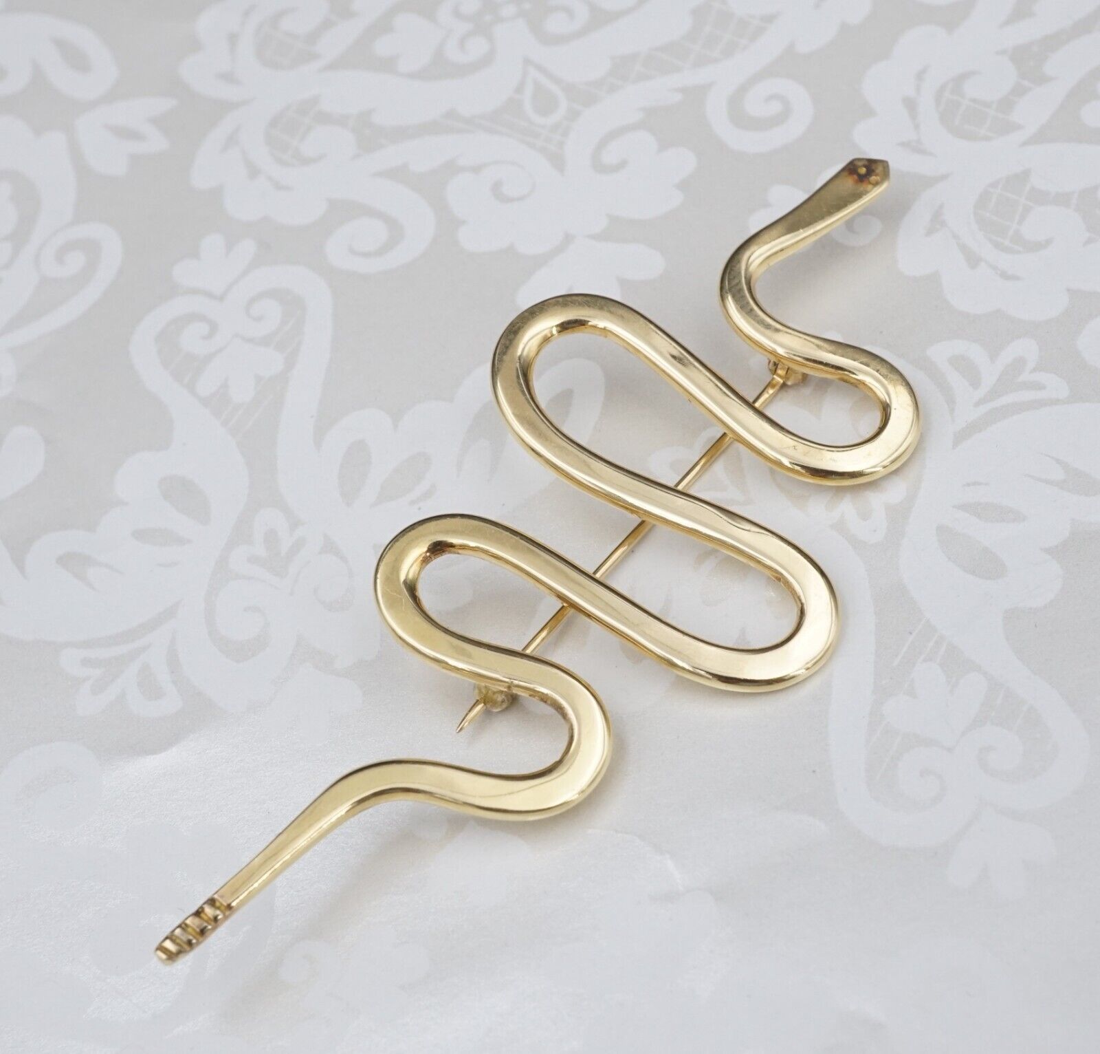 Native American Snake Brooch Pin 18k Yellow Gold Serpent 4", view 1