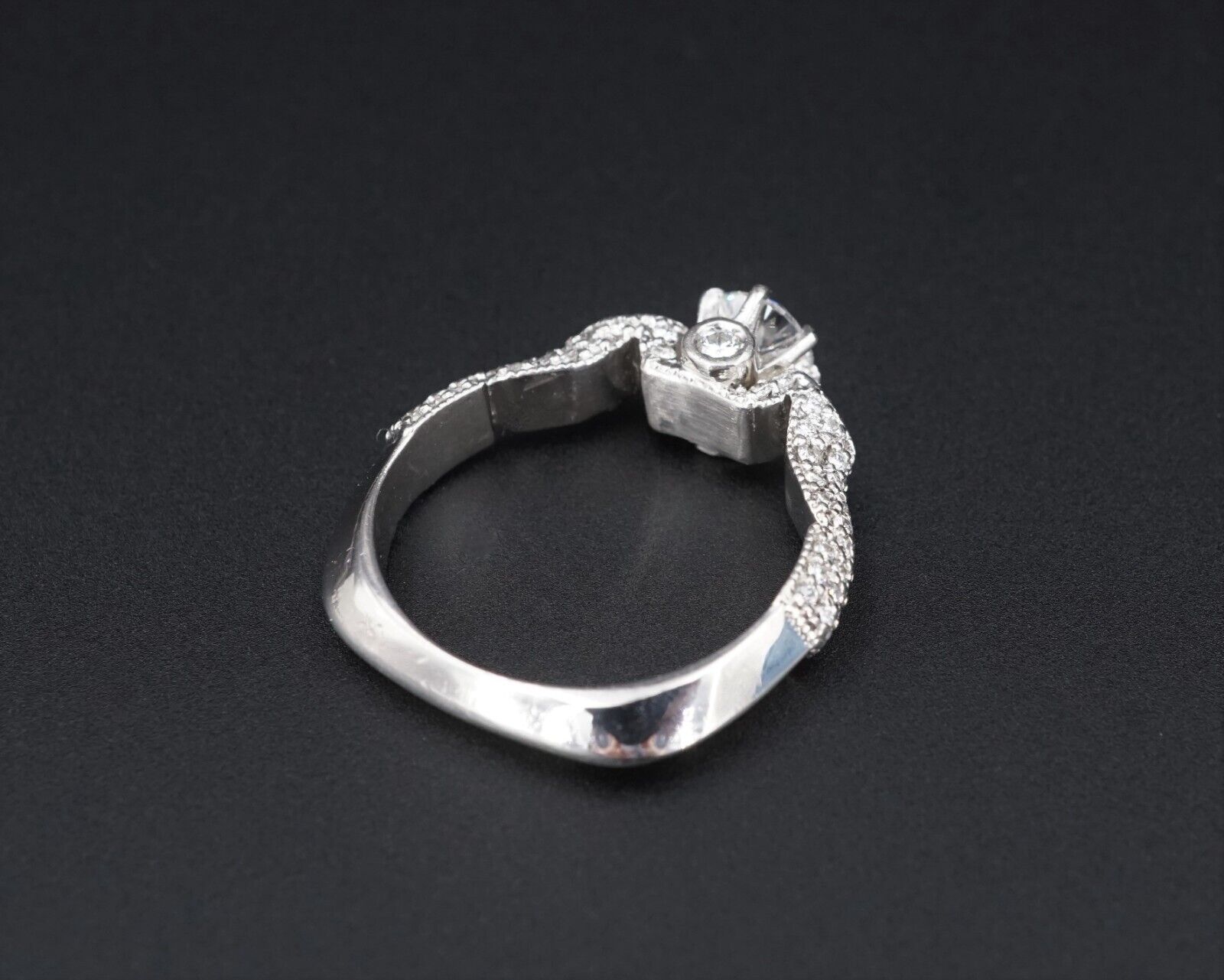 1.5ct Diamond Pave Engagement Ring Euro Shank Palladium Size 7.25 Unique, view 6