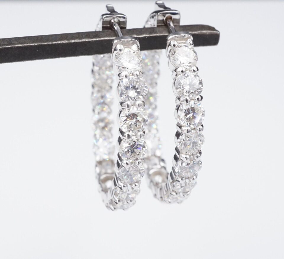 Diamond Hoop Earrings 18k White Gold 10 carat Natural 1.25" EG2045