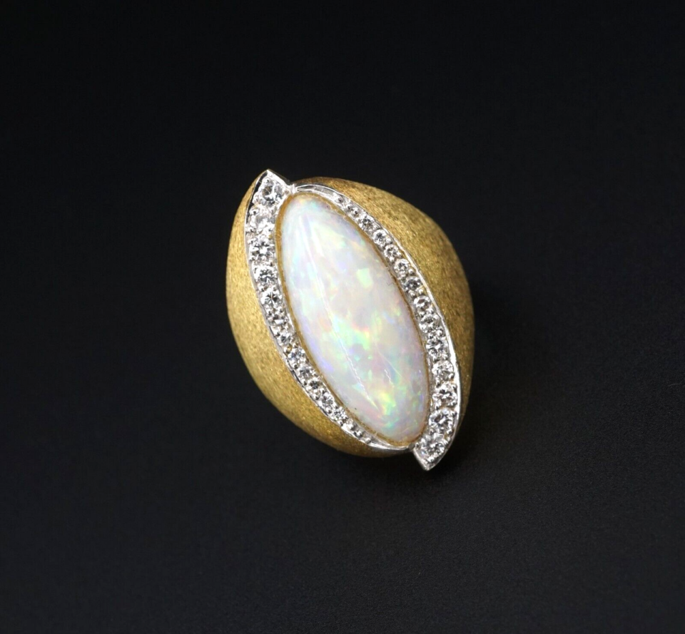 Opal Diamond Ring Abstract Modernist 18k Yellow Gold Size 6, view 2