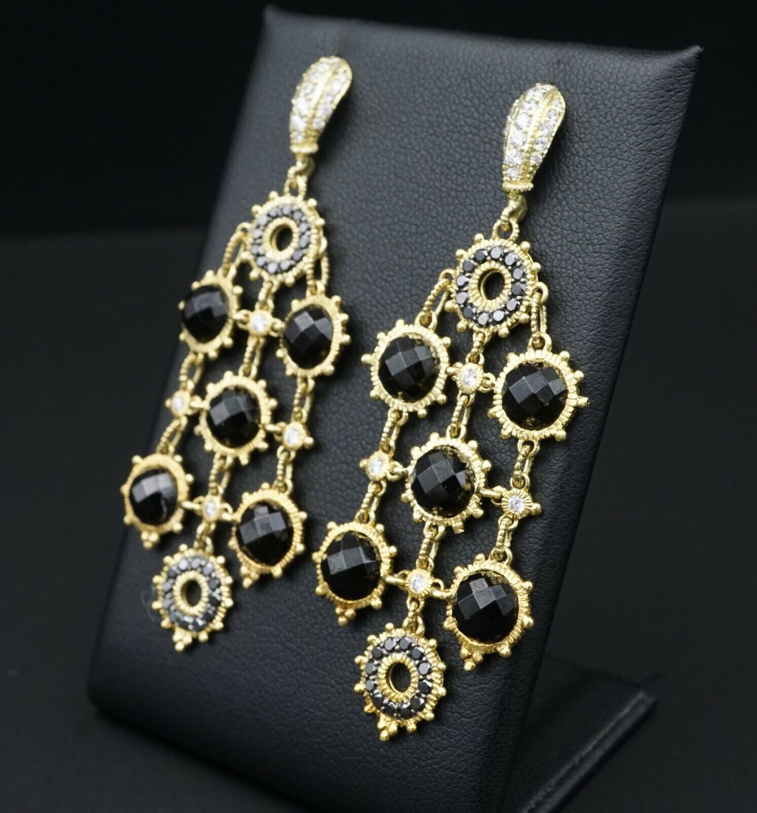 1.5ct Judith Ripka 18k Yellow Gold White Black Diamond Dangle Earrings, view 1