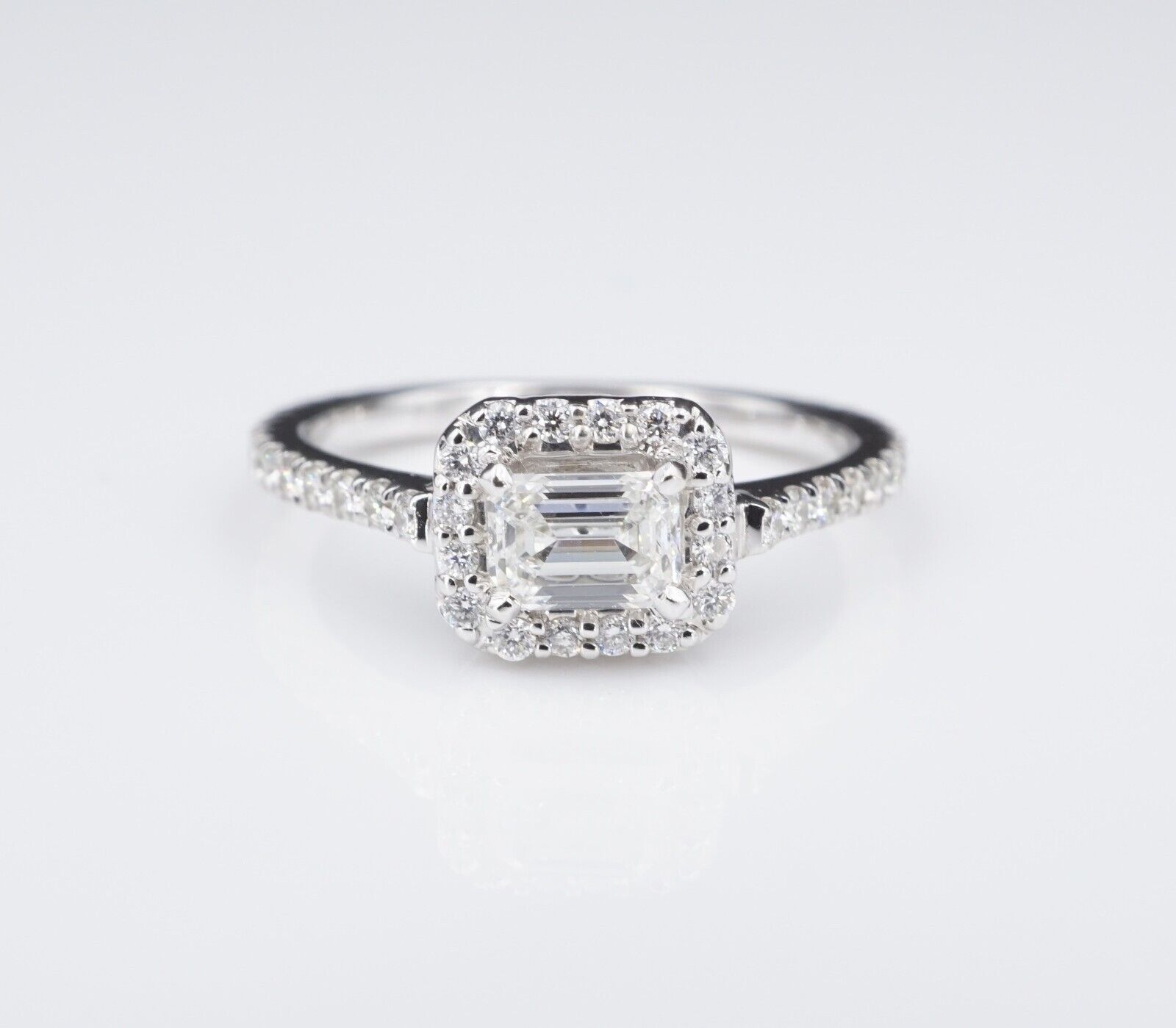 East West 14k White Gold 1cttw Emerald Diamond Engagement Ring Size 7, view 3