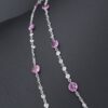 18k Dancing Diamond Station Necklace Pink Sapphire White Gold 36", view 9
