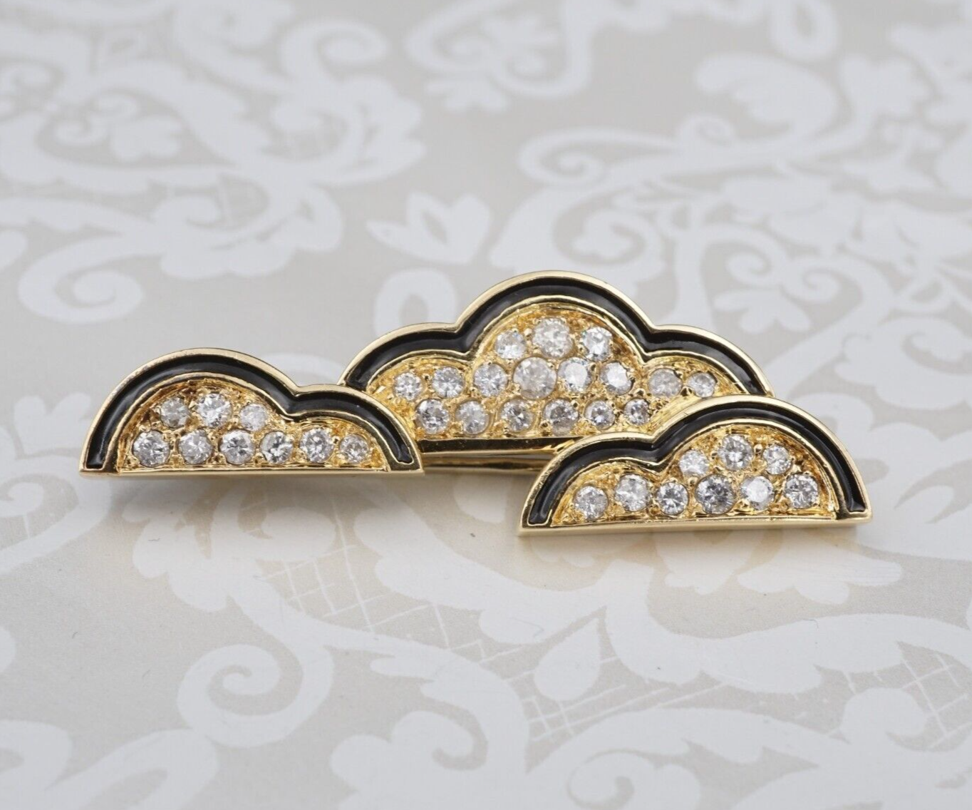 Vintage OJ Perrin 18k Yellow Gold Diamond Enamel Cloud Brooch France 1.5", view 1