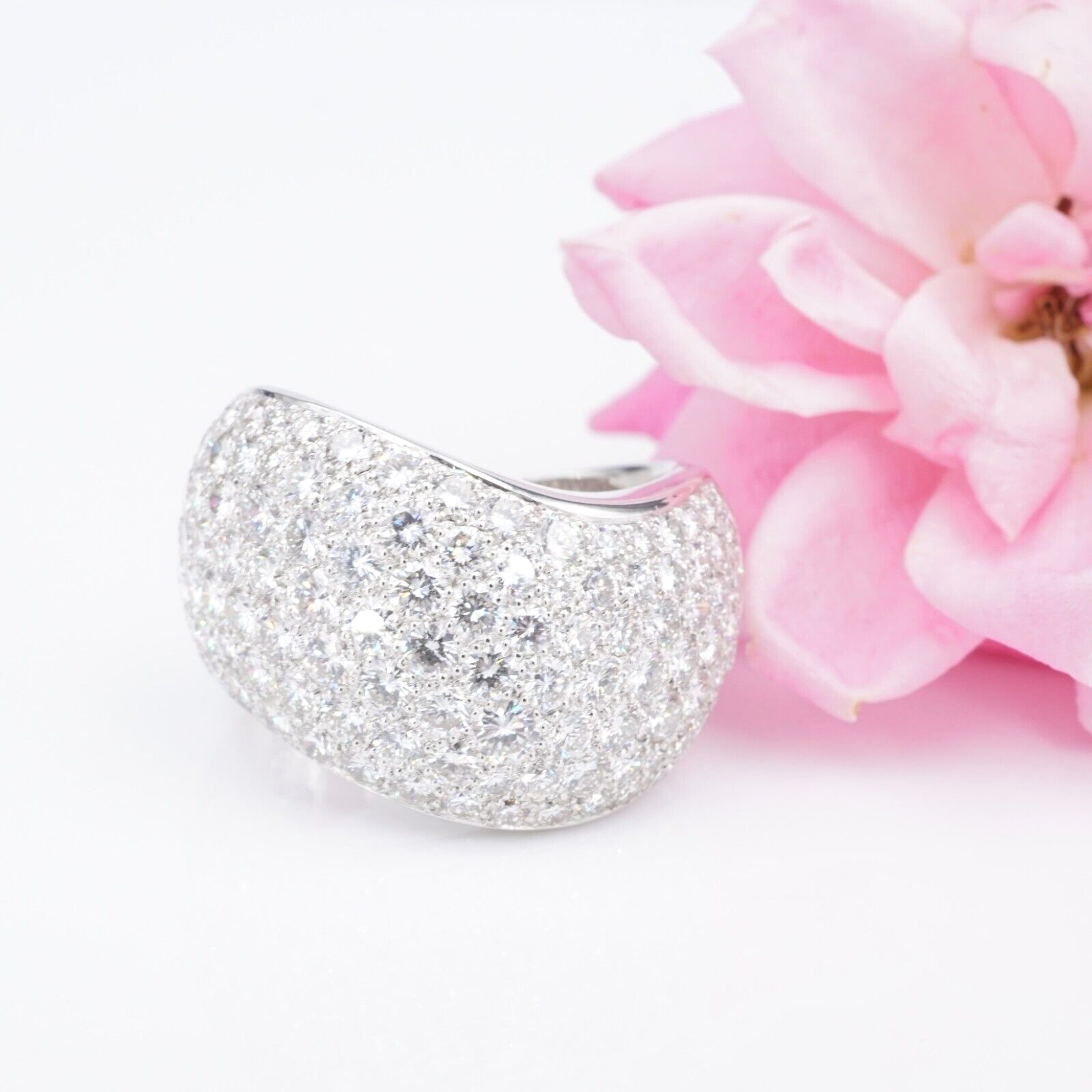 Cartier 18k Pave Diamond Wave Ring 5 carat Bombe Dome Size 5.75 Euro 51, view 5