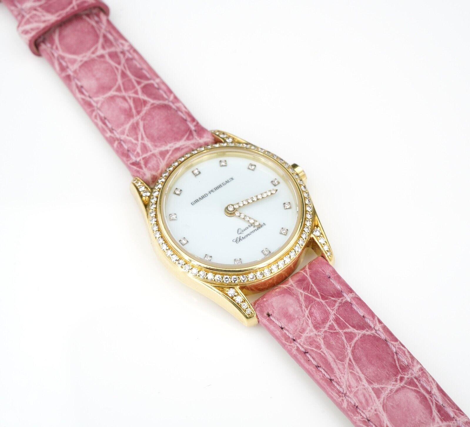 Girard-Perregaux 18k Yellow Gold Diamond Watch Pink Leather 29mm Ladies, view 1