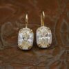 Antique Cushion Cut Diamond Earrings 4.2 carat 18k Gold Platinum 3/4", view 7