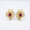 Masriera 18k Gold Earrings Natural Ruby Diamond Enamel Plique a Jour, view 3