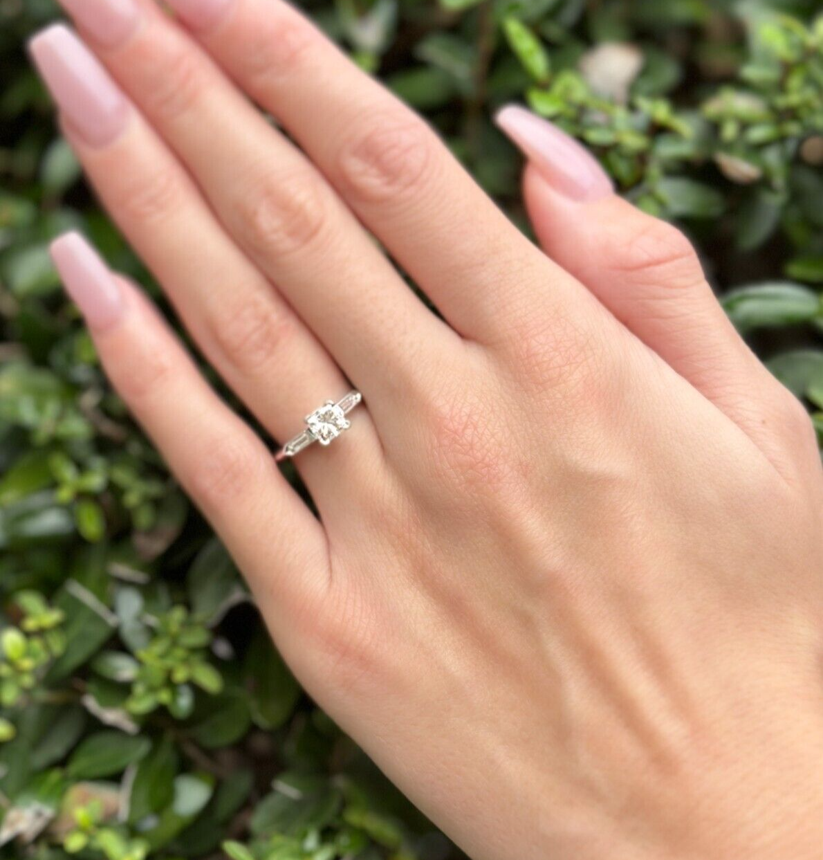 Vintage Platinum Natural Diamond Princess Engagement Ring Size 6.5, view 5