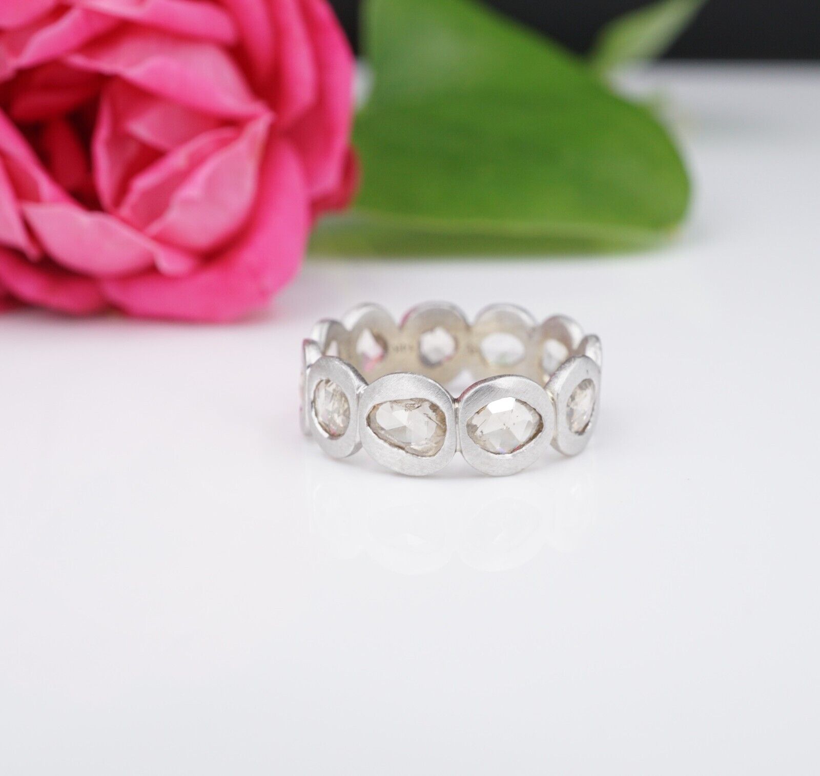 NEW 14k White Gold Diamond Slice 7mm Wide Eternity Band Ring Size 7, view 4