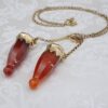 Antique 14K Gold Carved Carnelian Knitting Needle Guard Caps Necklace 19", view 4