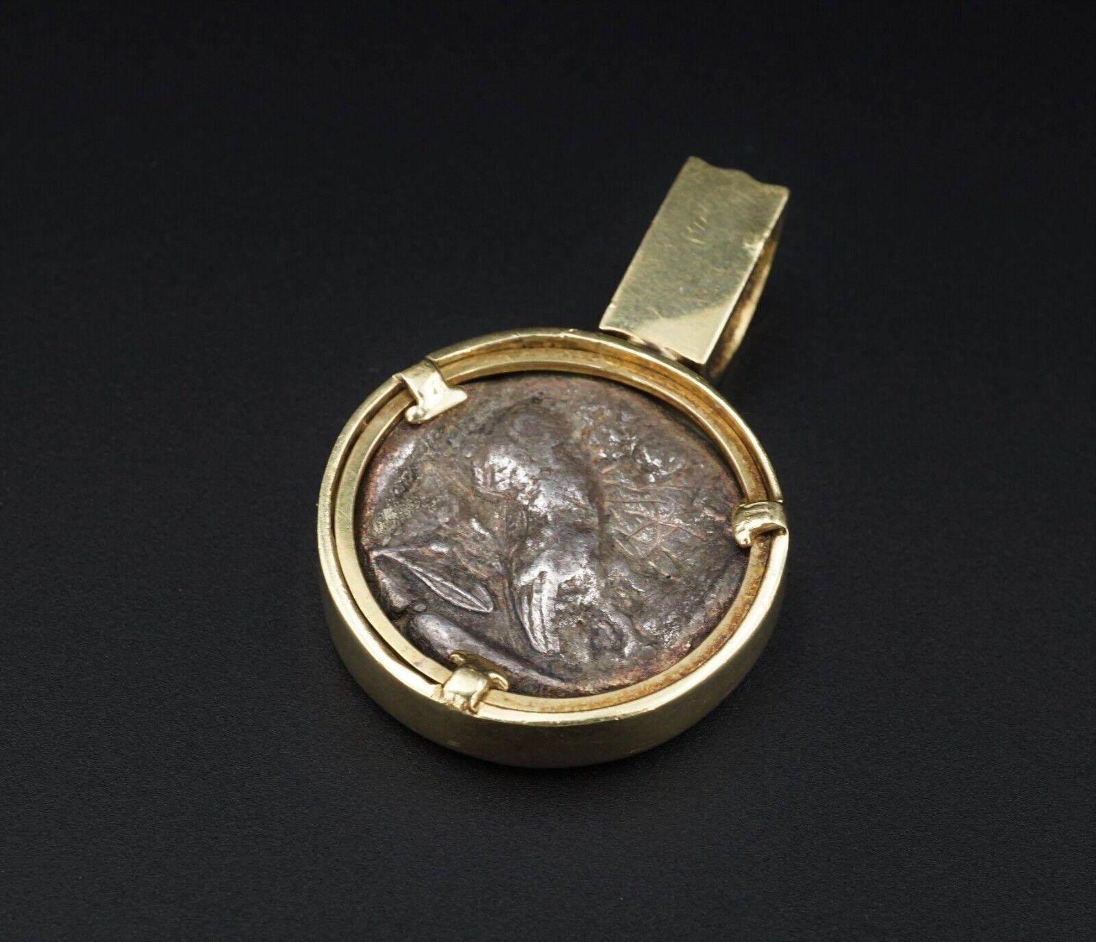 18k Gold Pendant Ancient Silver Coin Attica Tetradrachm Athena Owl 440BC, view 5